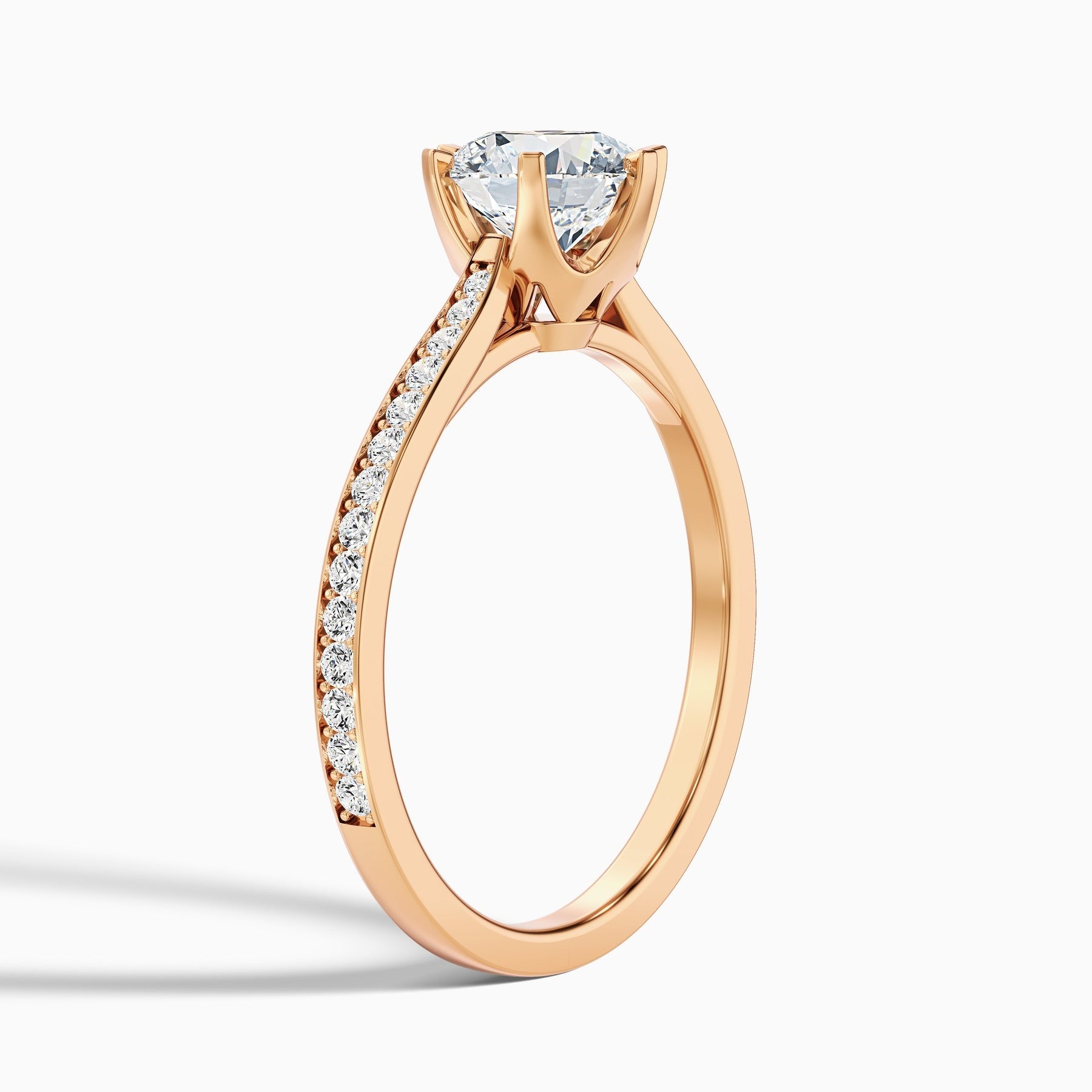 Comet 1 Carat Round Side Stone Pave Lab Grown Engagement Ring in 10k Rose Gold